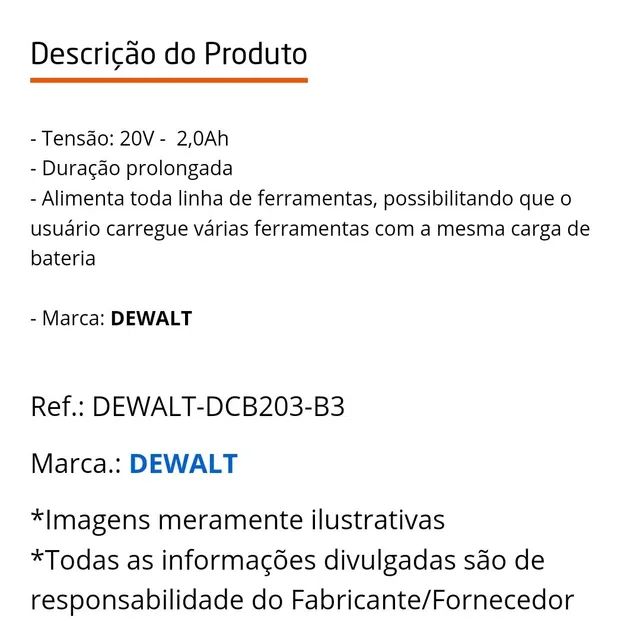 Bateria de Li-Ion 20V Max 2,0Ah - DEWALT-DCB203 - Foto 2