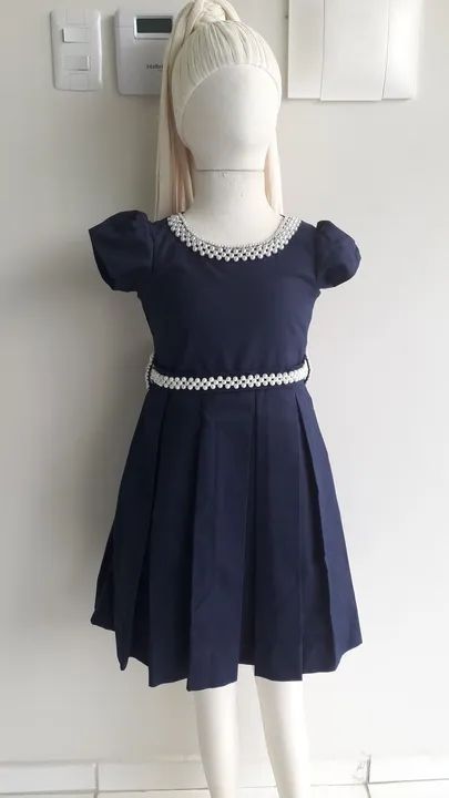 Vestido Infantil Azul com Detalhes em Pérolas - Foto 2
