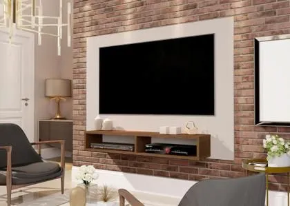 Painel para TV 43 polegadas com prateleira e design moderno
