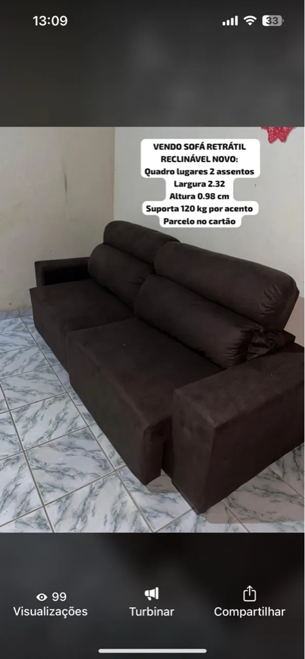 Sofá retrátil reclinável novo - 2 lugares