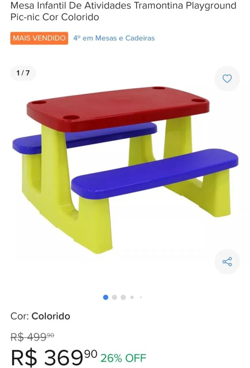 Mesa Infantil com Bancos - Cores Vibrantes - Foto 5