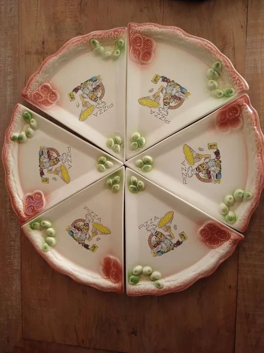 Jogo de pratos pizza vintage 6 pratos