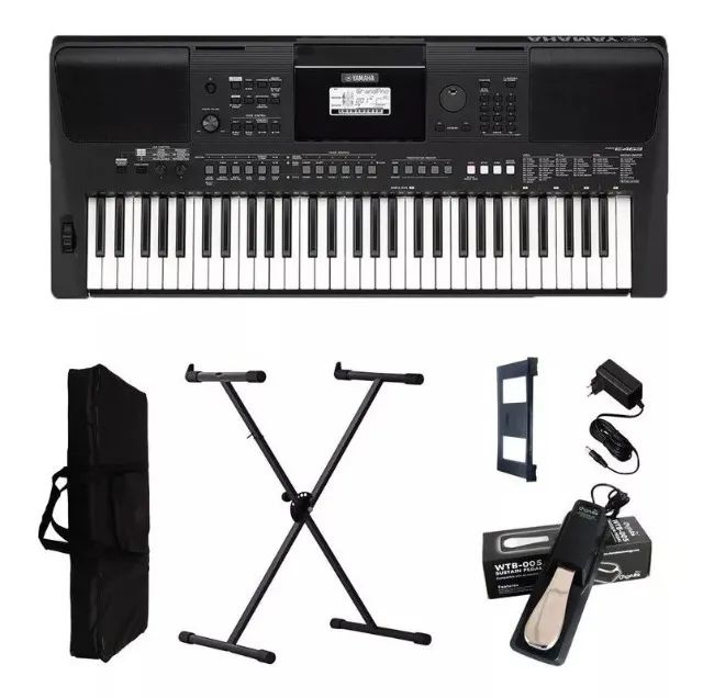 Teclado Yamaha Psr-e463 + Capa + Suporte + Pedal Usado 