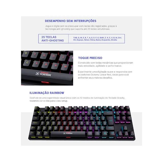 Teclado Mecânico Gamer Fortrek Gravity 80 - AC3100 - Foto 5