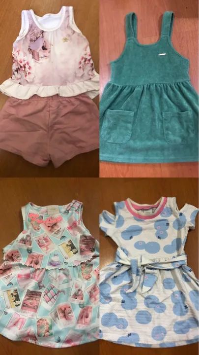 Lote roupas menina 2/3 anos, 3 vestidos e 1 conjunto
