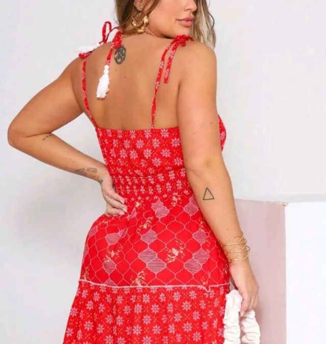 Vestido indiano Boho vermelho NOVO - Foto 4