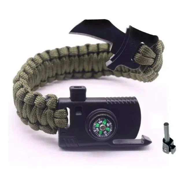 Pulseira Paracord Bracelete 6 em 1 Sobrevivência Pederneira bussola apito canivete.