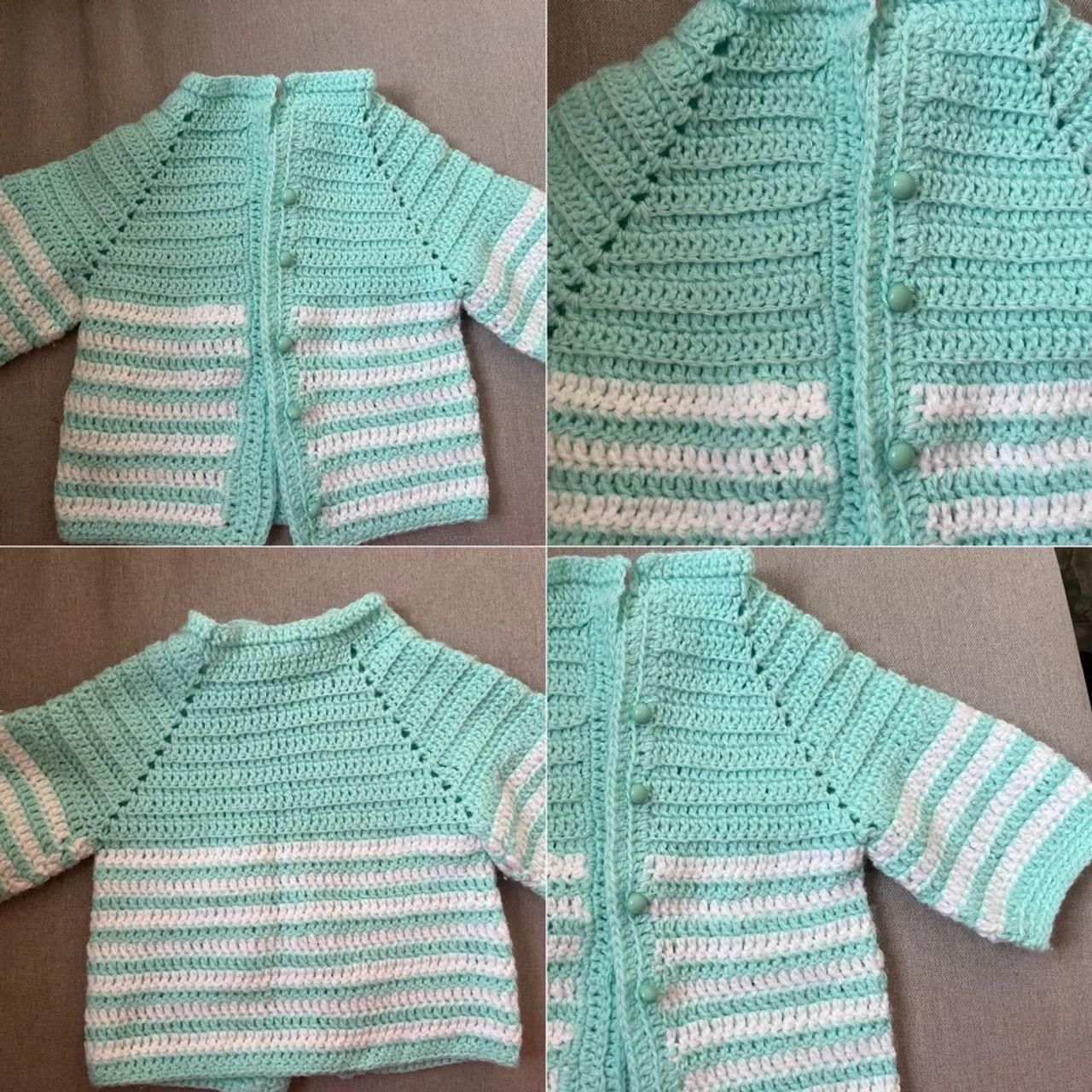 Cardigan de crochê para bebê - Mint com branco