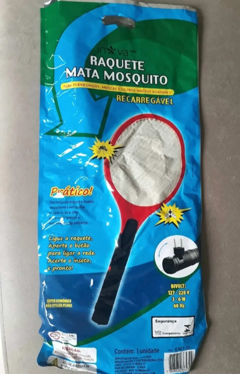 Raquete mata mosquito recarregável