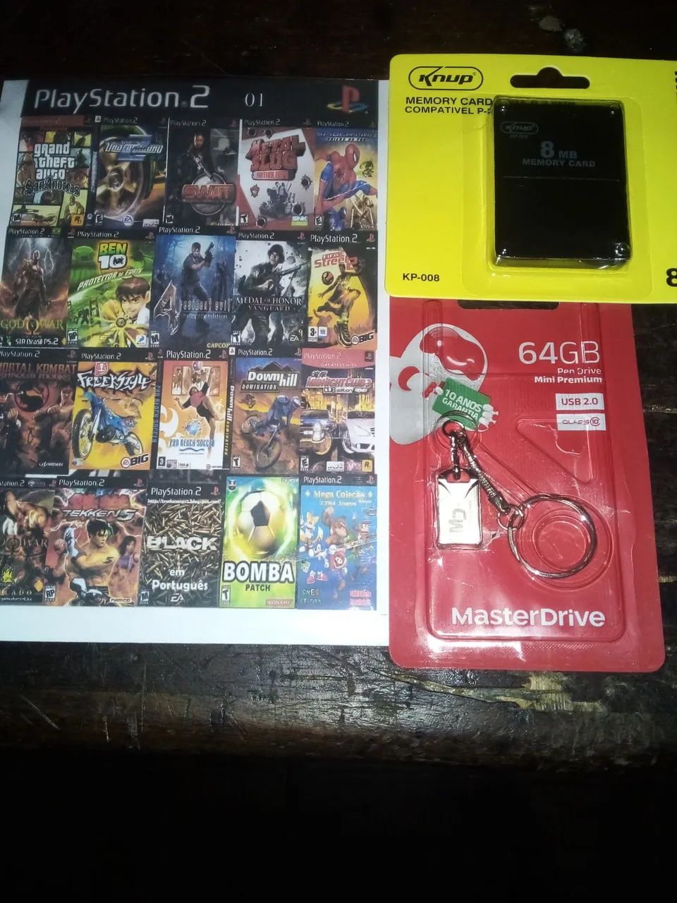 Kit para ps2 - Jogos, Memory Card e Pendrive