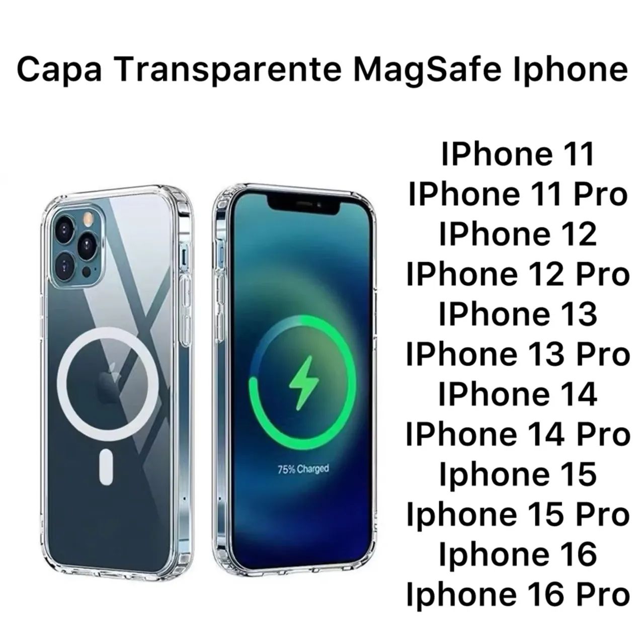 Capa Mag Safe Transparente para IPhone com carregamento magnético  - Foto 2
