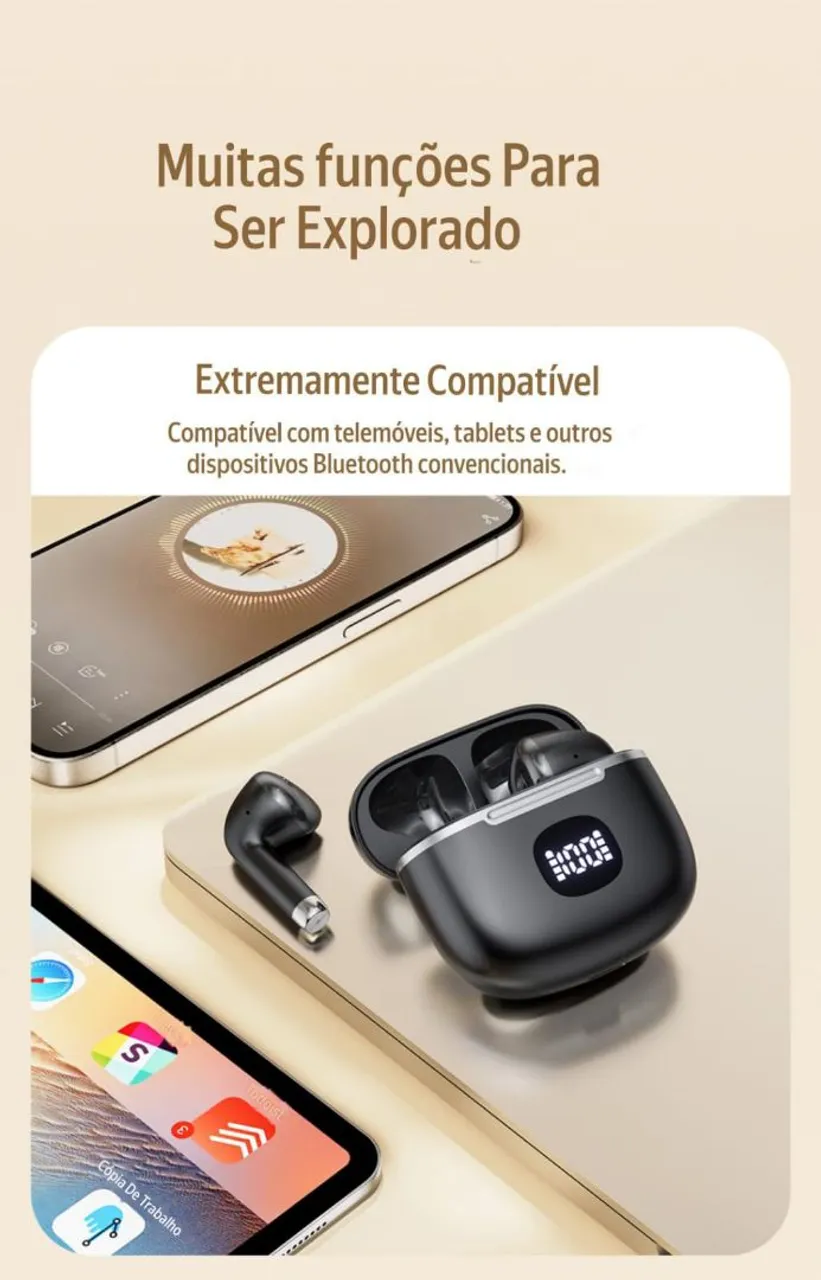 Fone de ouvido toocki Bluetooth 5.3 TWS - Conectividade total!