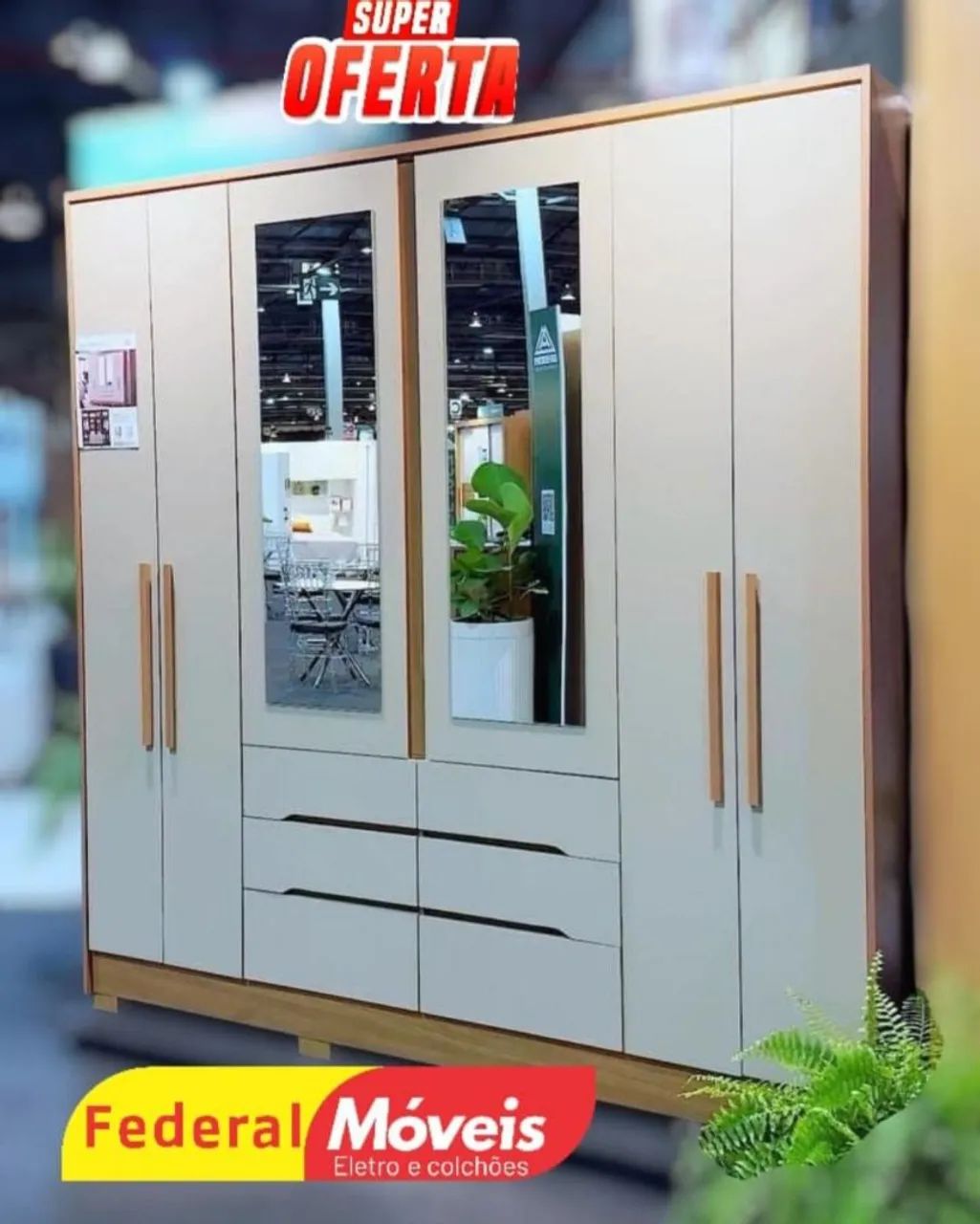 Guarda Roupa 6 Portas com 6 Gavetas e Espelho - Novo, Bonito e Super Espaçoso!