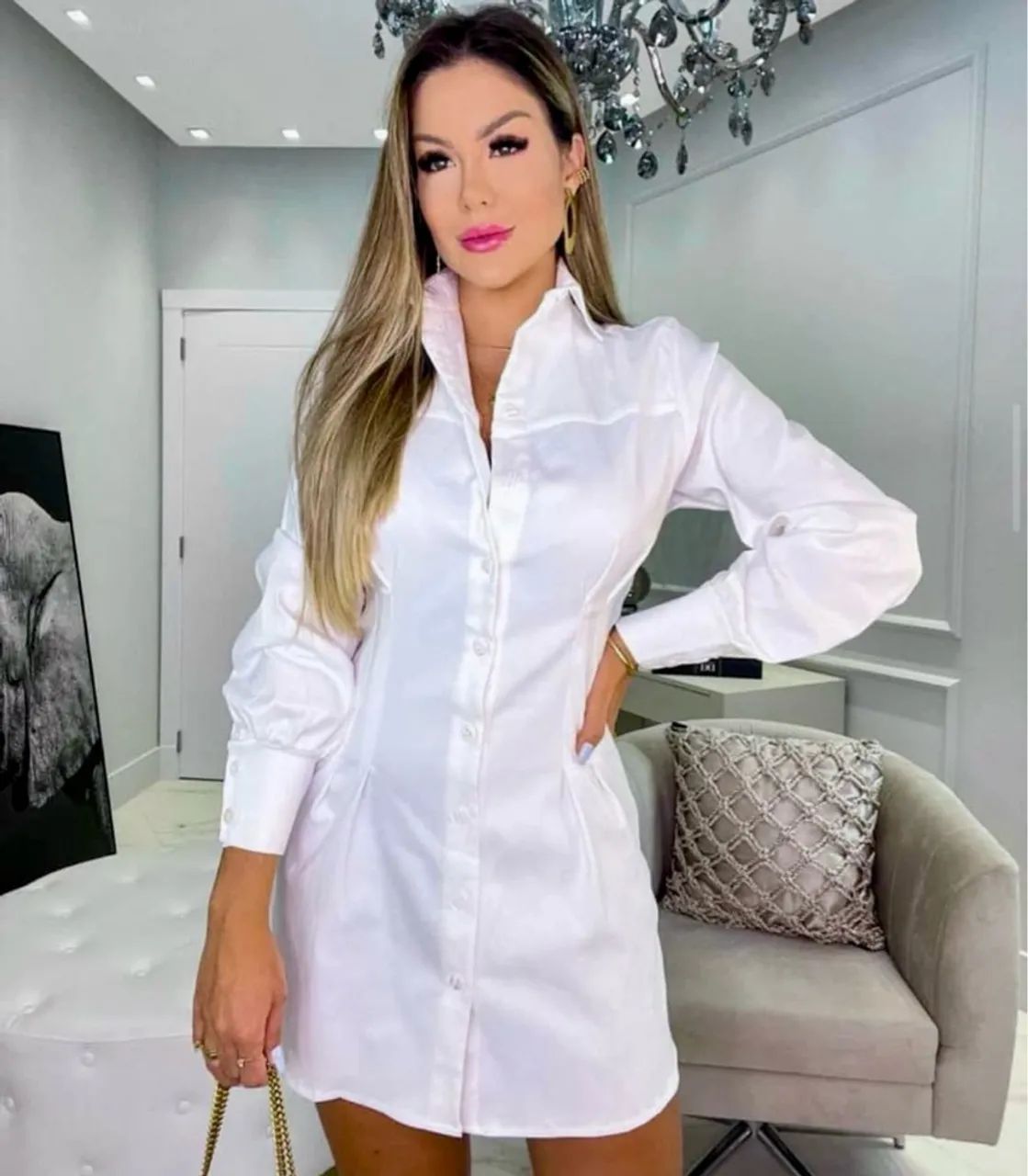 Vestido Camisa Branco Elegante