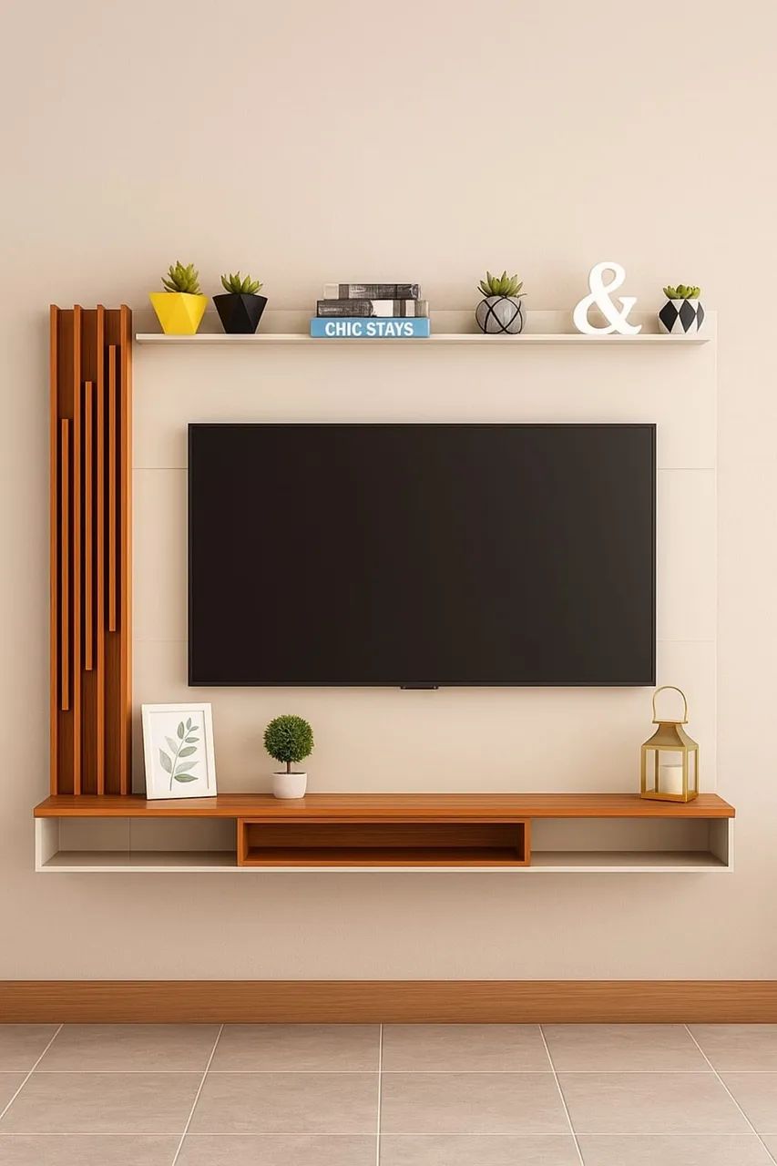 Painel Design Ripado  55? - Off White/Cedro l654