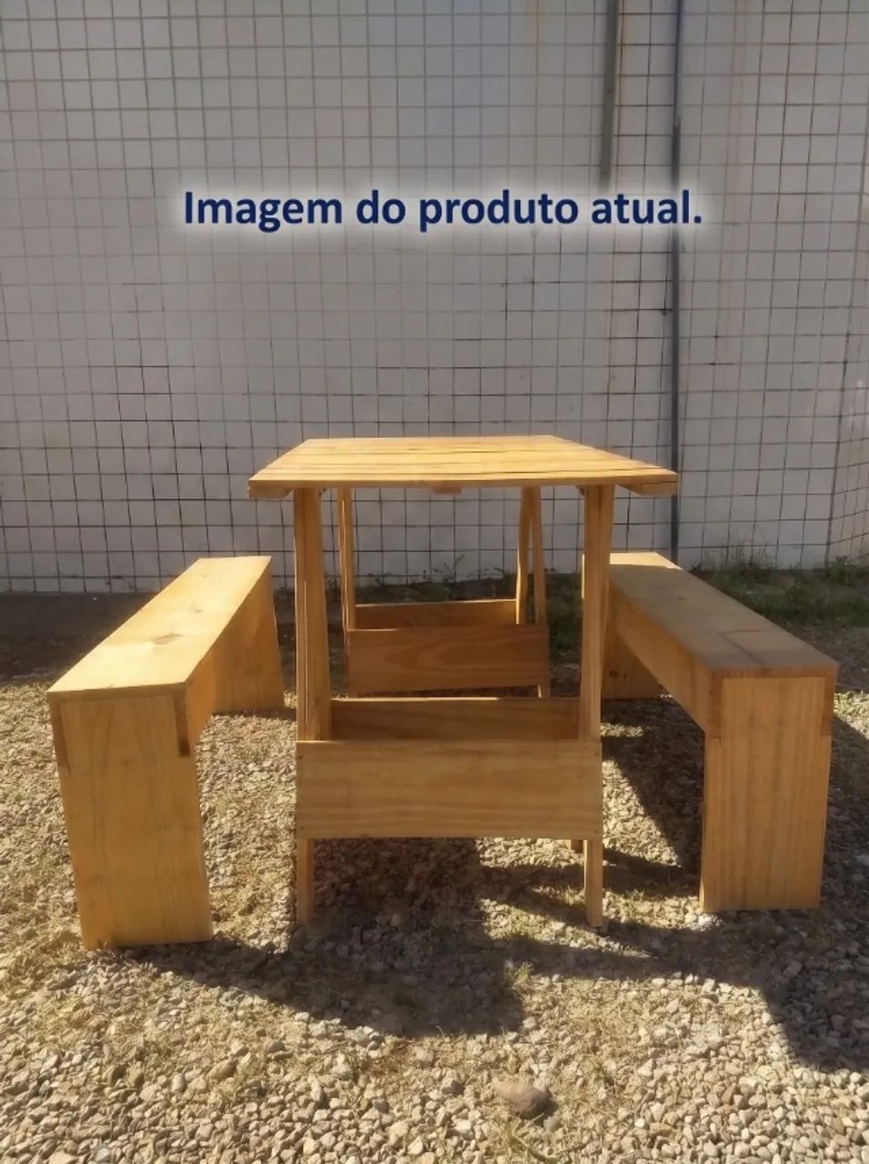 Mesa de Madeira com Bancos 4 lugares Modelo Cavalete (10 unidades) - Foto 2