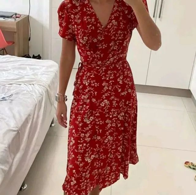 Vestido floral envelope - vermelho