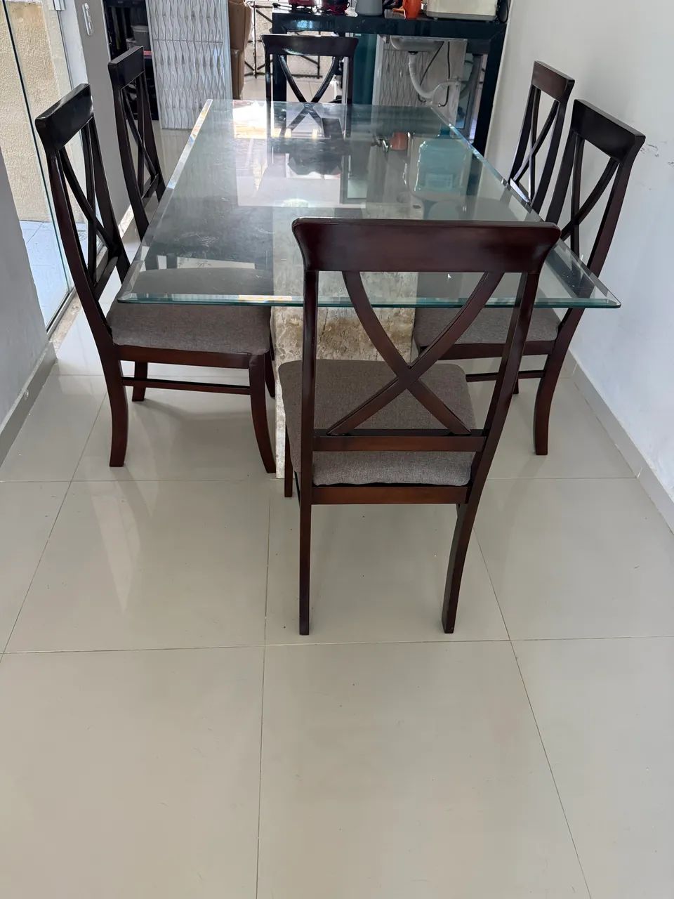 Mesa 6 lugares com base de Travertino Bege 2x1 - Foto 3