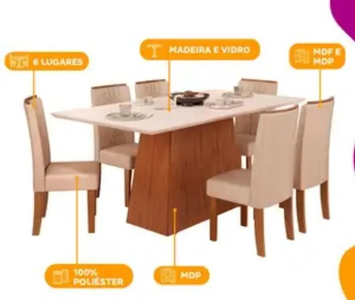 Vende- se Conjunto de Mesa Retangular- c/6 cadeiras. - Foto 2