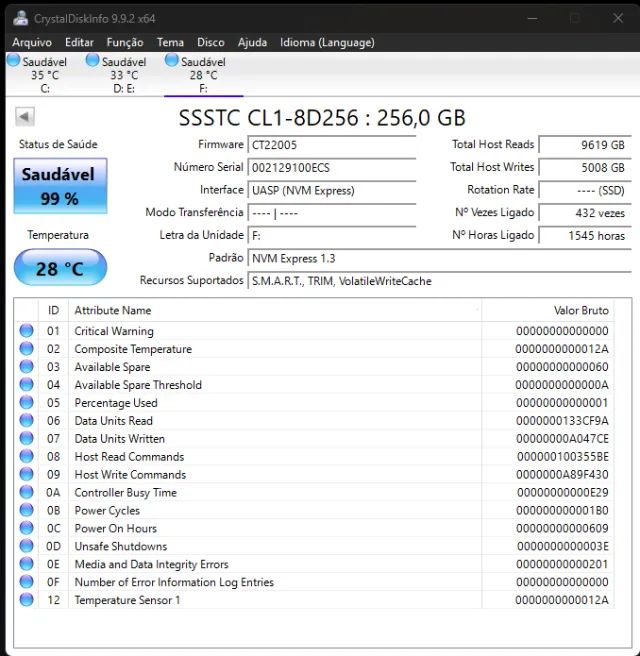 SSD Nvme 256gb (99% saúde)  - Foto 3