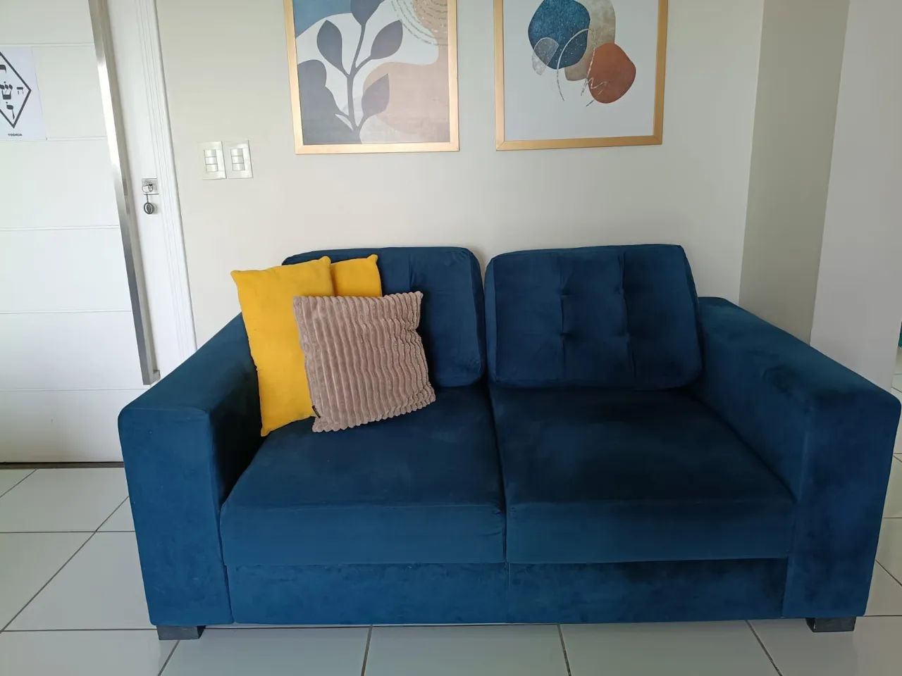 Sofá Retrátil Azul 2 lugares + Almofadas BRINDE