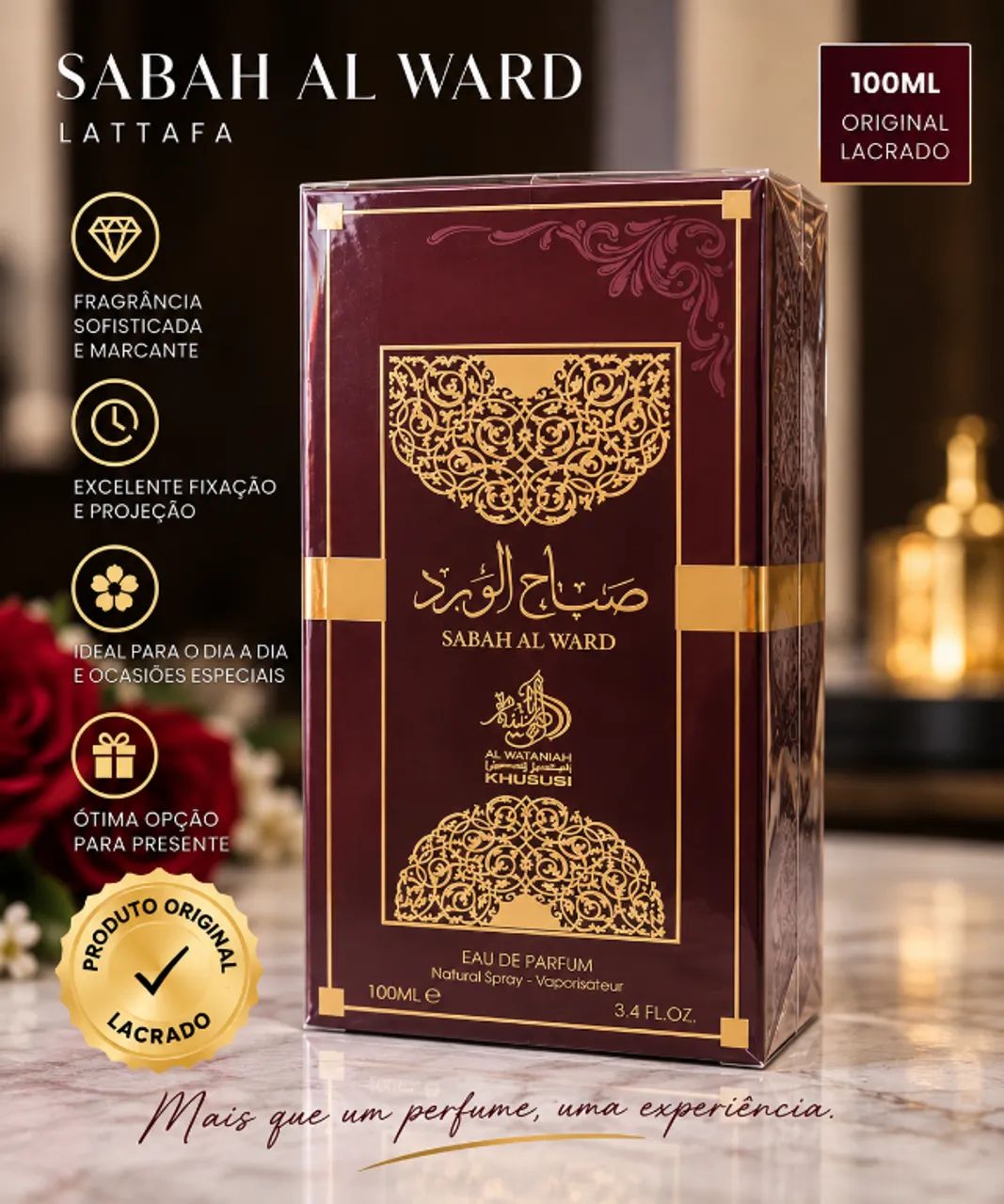 Perfume Árabe Sabah Al Ward 100ml - Original e Lacrado