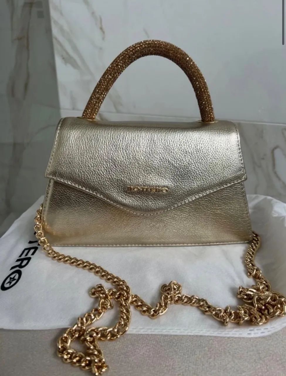 Bolsa Dourada Alça de Brilho Bottero  - Foto 4