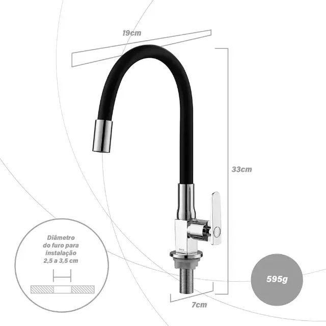 Torneira Cozinha De Mesa Bancada Flexível Iura Kalt Inox Preto Brilhante - Foto 3