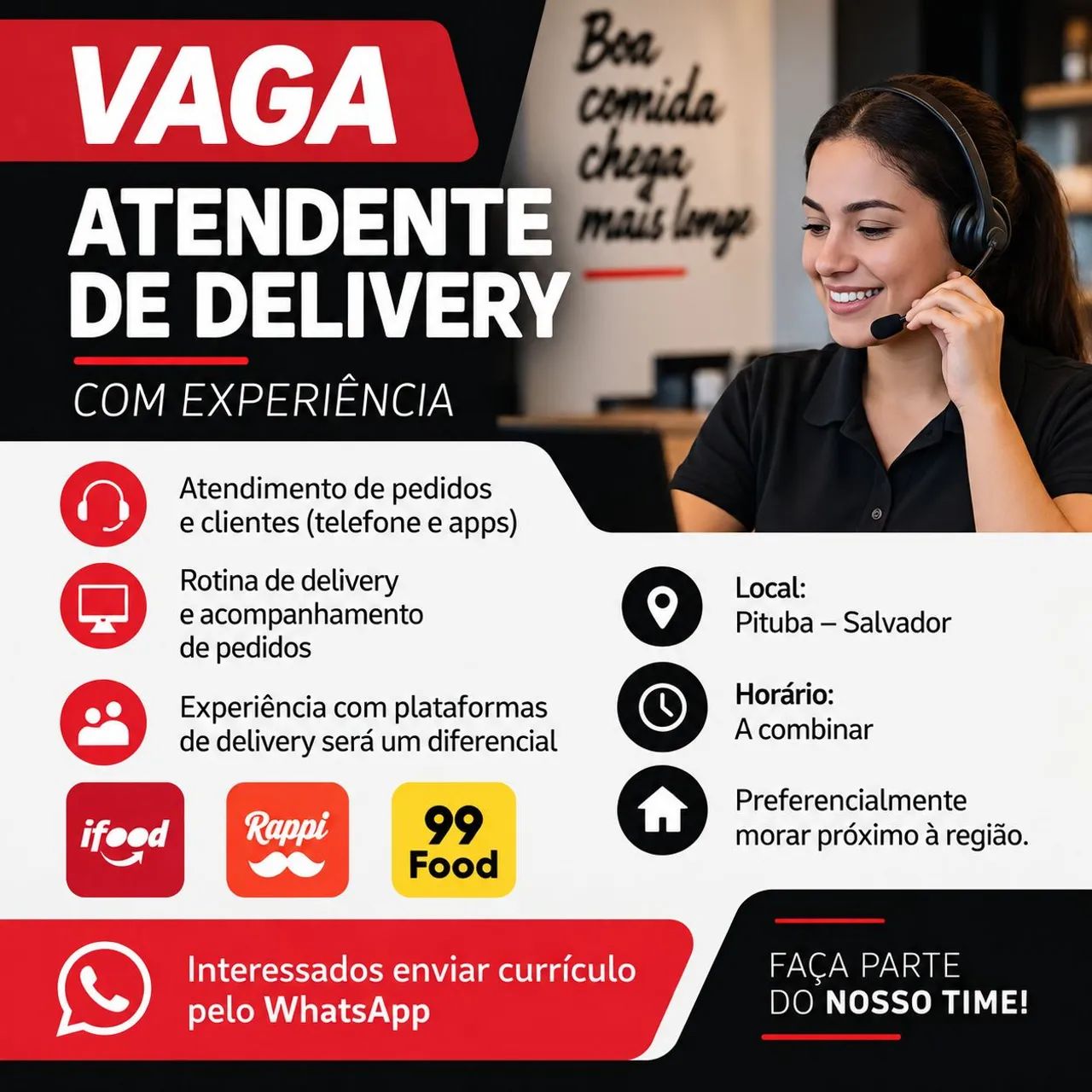 Vagas Para atendente de Delivery! 