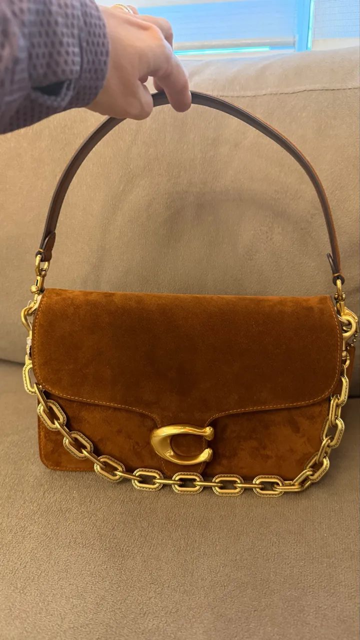 Bolsa coach tabby chain suede Caramelo  - Foto 5