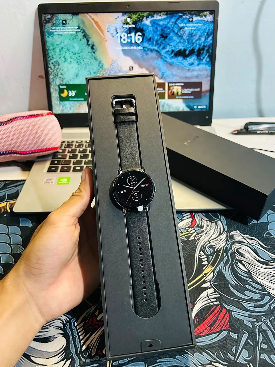 Smartwatch Zepp E Circle 42mm AMOLED Preto Bluetooth Android iOS A1936