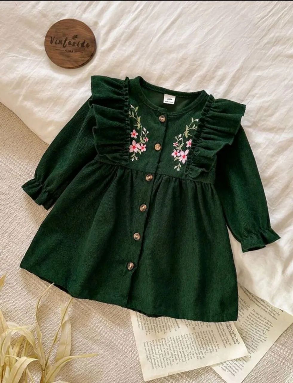 Vestido bebê 9 a 12 meses verde - Foto 3