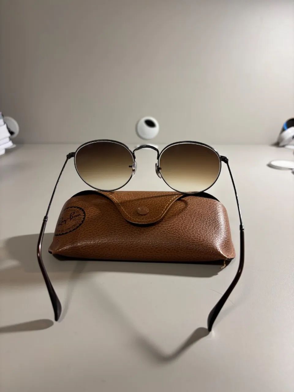 Óculos de Sol Ray-Ban Round Metal Cinza Chumbo - Foto 3