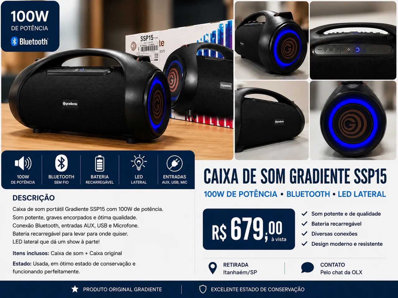 CAIXA DE SOM BOMBOM GRADIENTE PORTÁTIL