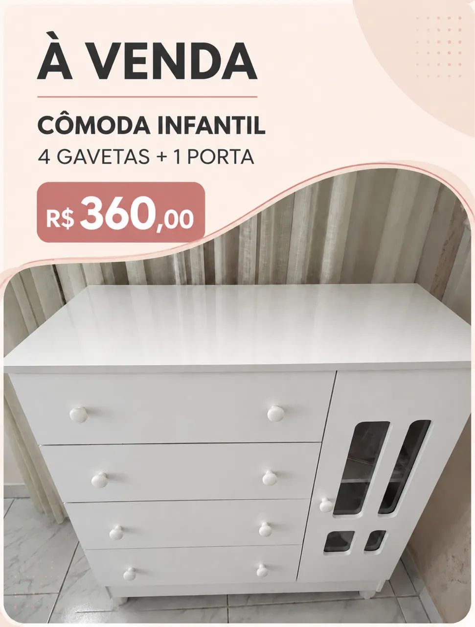 CÔMODA INFANTIL MIMO - 4 GAVETAS E 1 PORTA - Foto 2