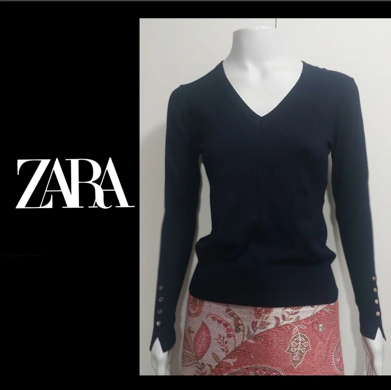 ZARA blusa tricô azul M
