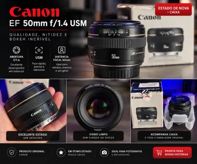 Canon EF 50mm f/1.4 USM - Estado de Nova + Caixa - Acessórios para