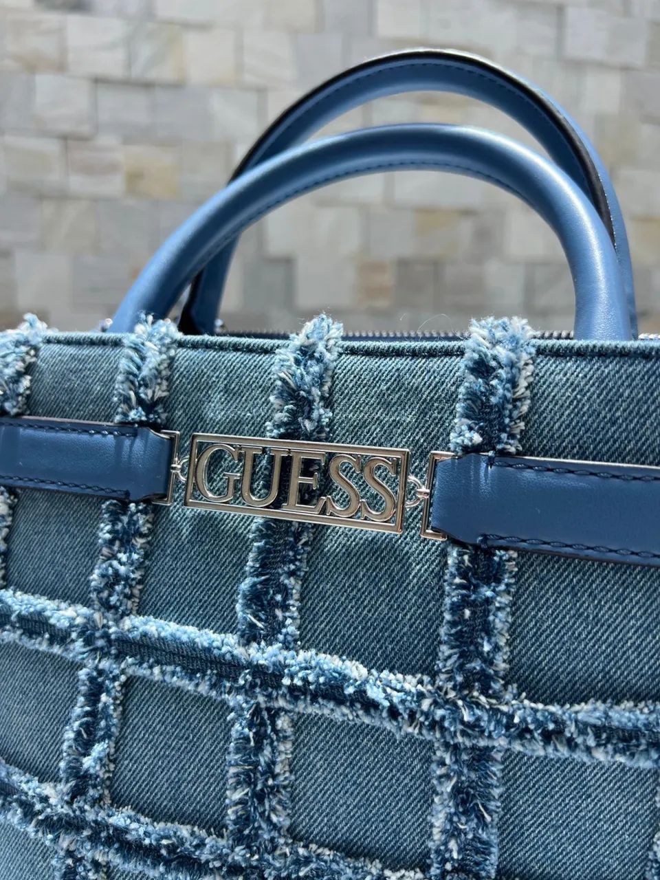 bolsa guess hauser denim checkered satchel - Foto 3
