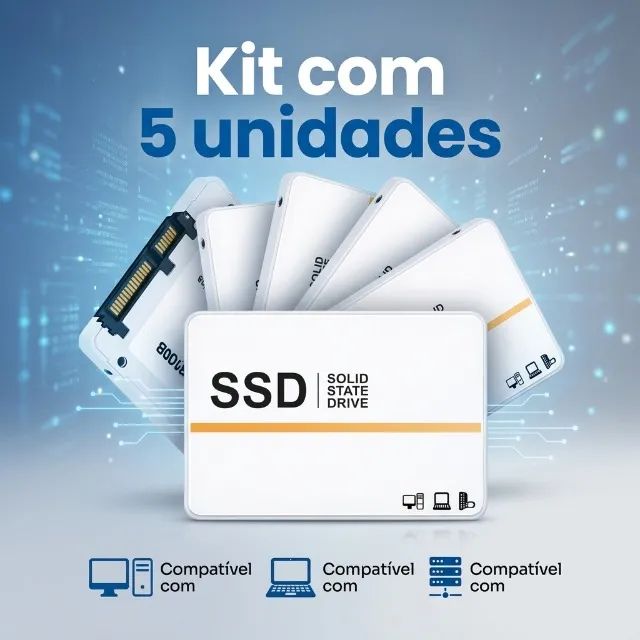 Kit Com 5 SSD 120GB SATA 3 2.5 Polegadas Para Notebook PC Desktop E Case Interno Alta Velo
