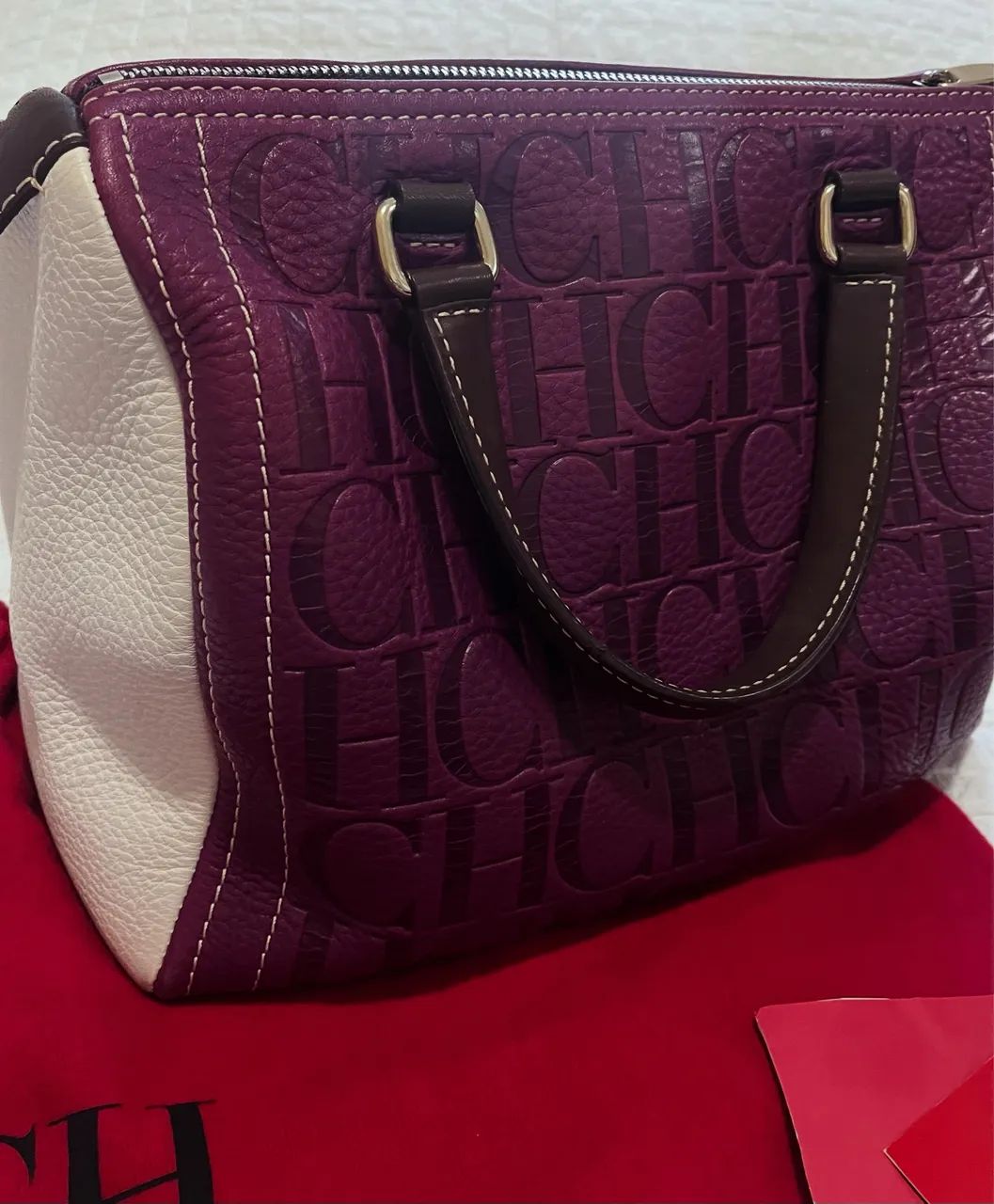 Bolsa Carolina Herrera Original Couro Vinho - Foto 4