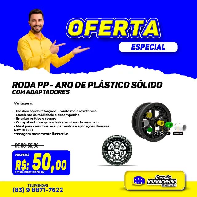 RODA PP - Aro de Plástico Sólido com Adaptadores - Foto 3