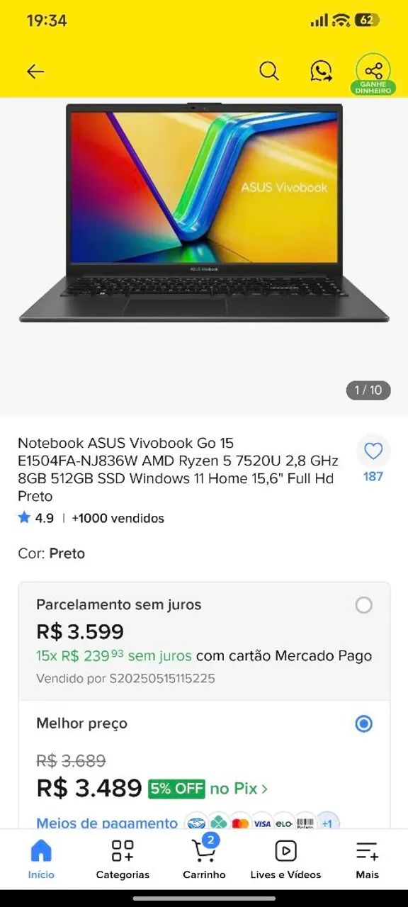 Notebook Asus vivobook Ryzen 5/Radeon Graphics/Windows 11  - Foto 3