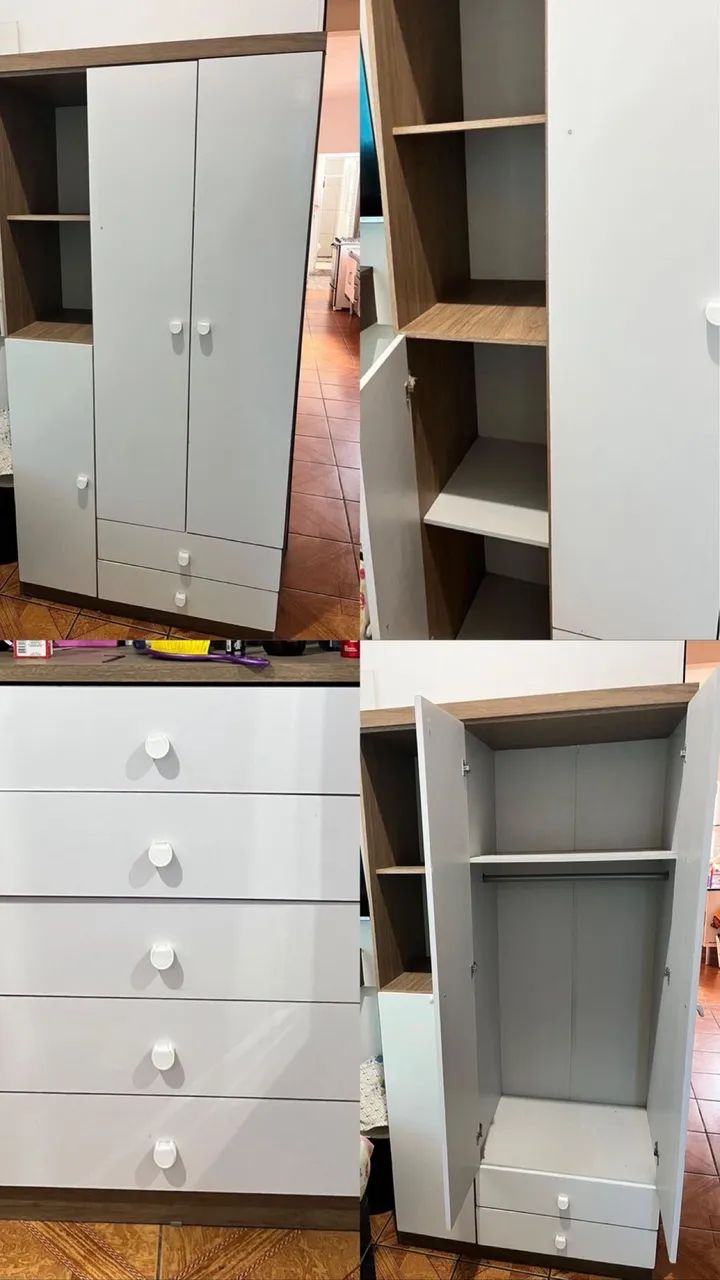 Conjunto guarda roupa e cômoda juvenil e infantil