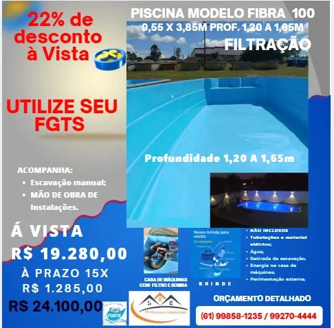 Piscina 9,55x3,85m (15x) prof. 1,20 a 1,65m. Oferta. Direto da fábrica. - Foto 3