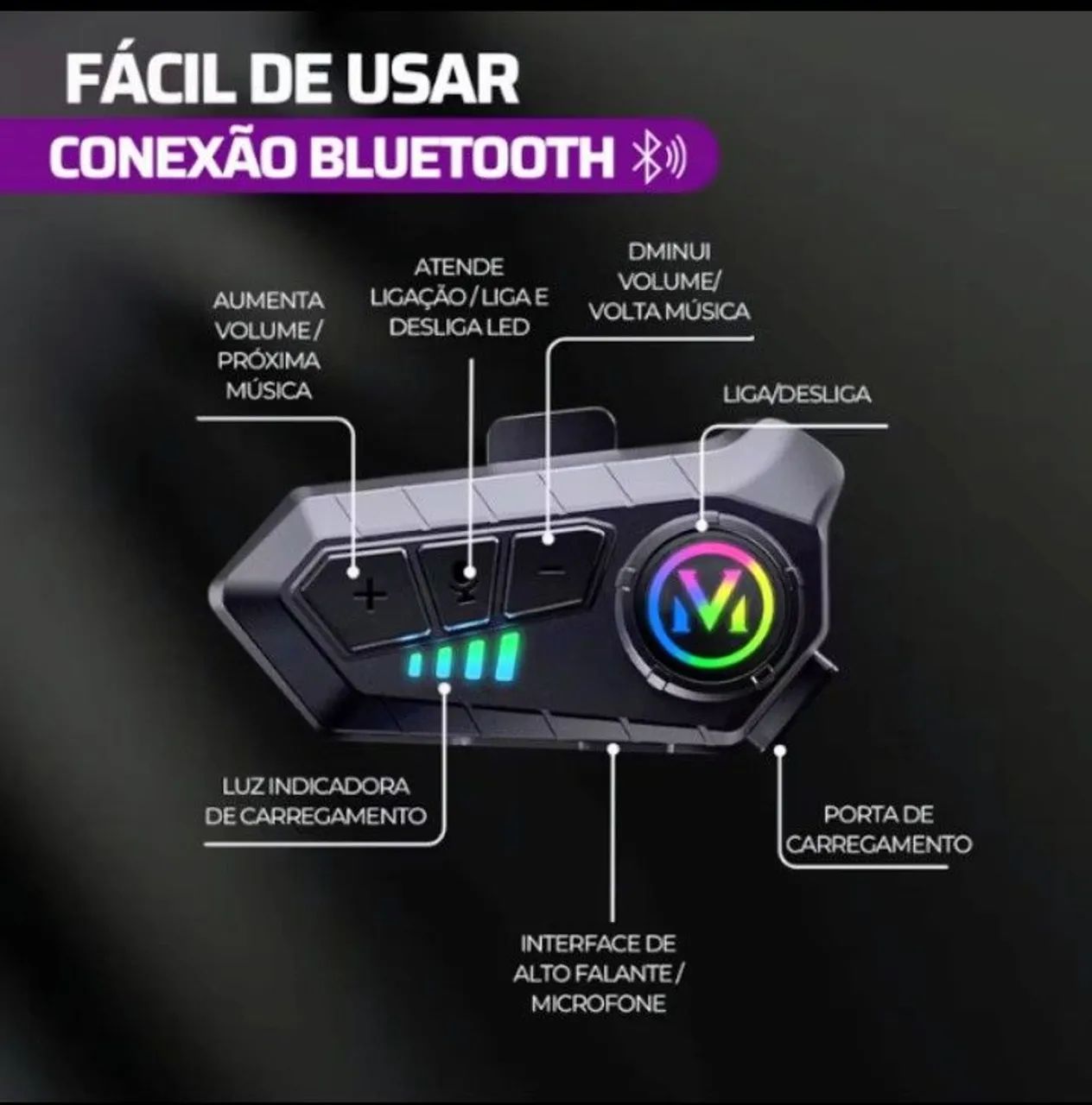 Fone bluetooth para capacete