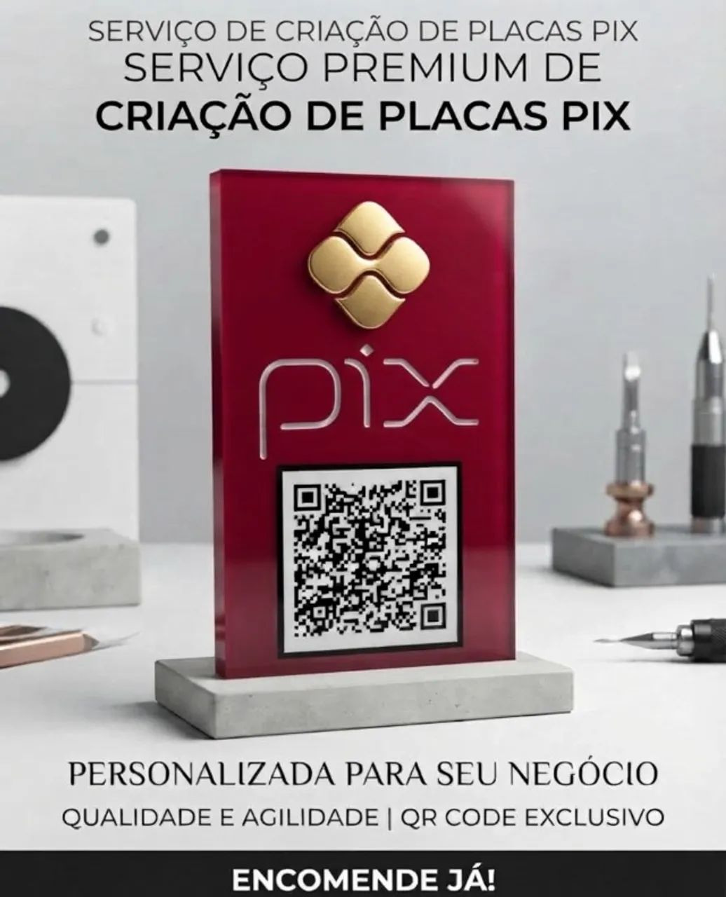 Placa PIX Personalizada com QR Code e Logo para Balcão