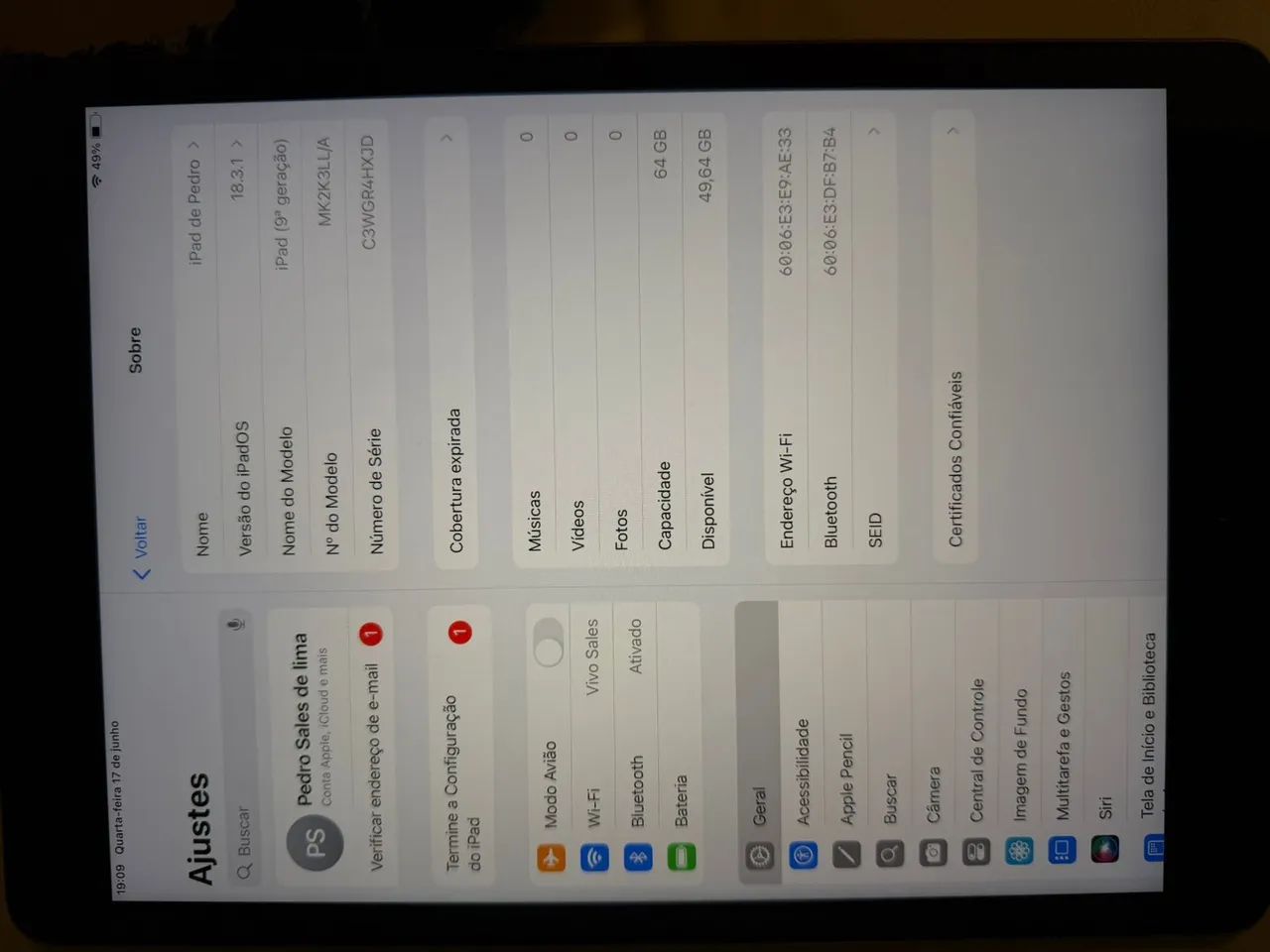 iPad Apple 9th Geração 10,2'' Wi-fi 64gb Cinza Espacial - Foto 2