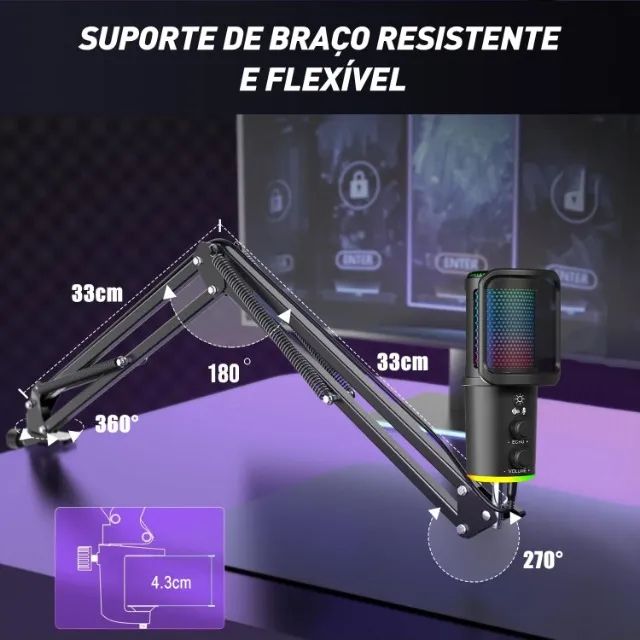 Microfone RGB,NEW USB Mic para PC/Notebook, com Arm, Condensador Mic - Foto 2