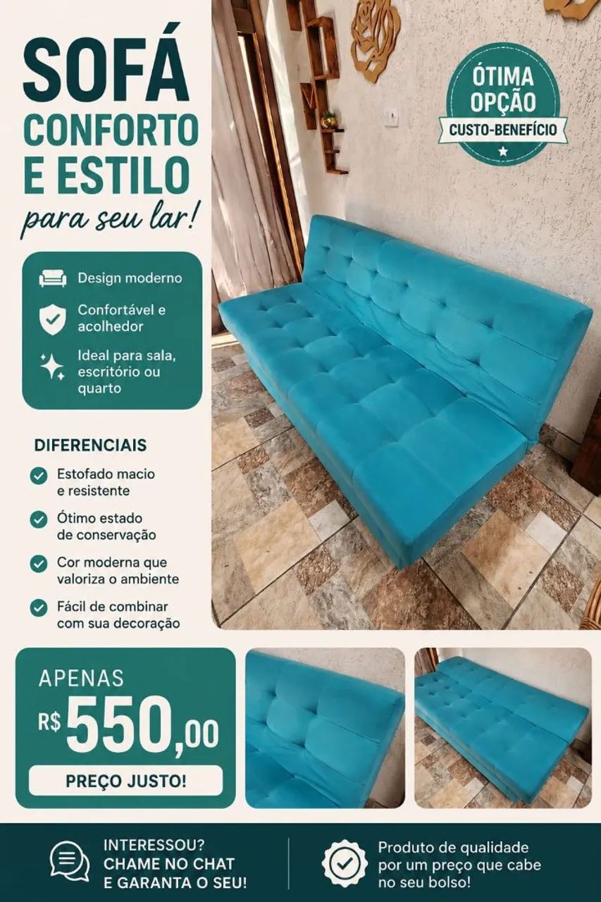 Sofá cama na cor azul /turqueza.