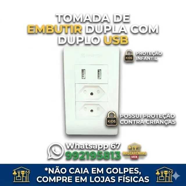 Tomada de Embutir Dupla + 2 Entradas USB Cod: 0176
